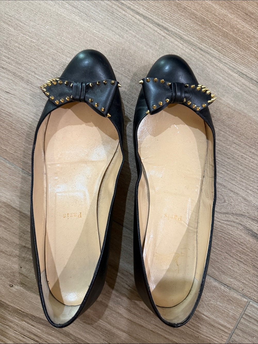 Christian Louboutin Black Stud Bow Leather Ballet Flats